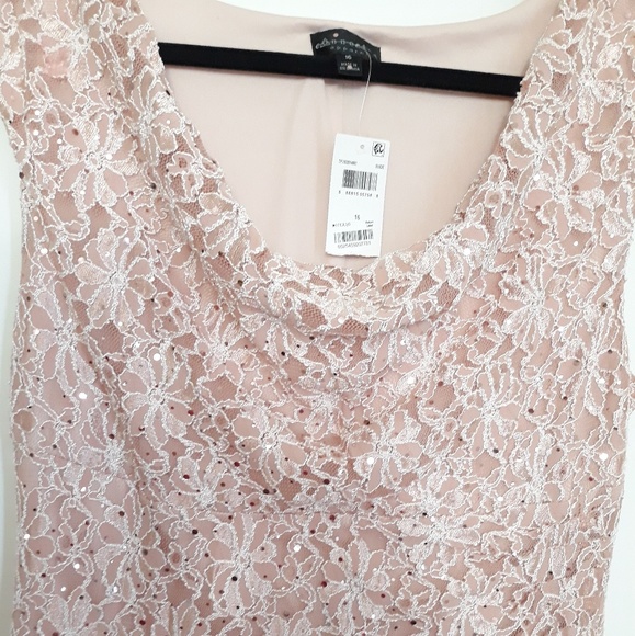 Connected Sequined Lace Cowl-Neck Gown Nude pink - Picture 7 of 8